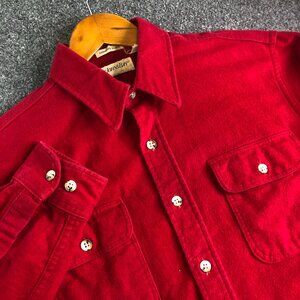St Johns Bay Chamois Shirt Mens XL Tall Red Flannel Made USA Work Vintage 80s